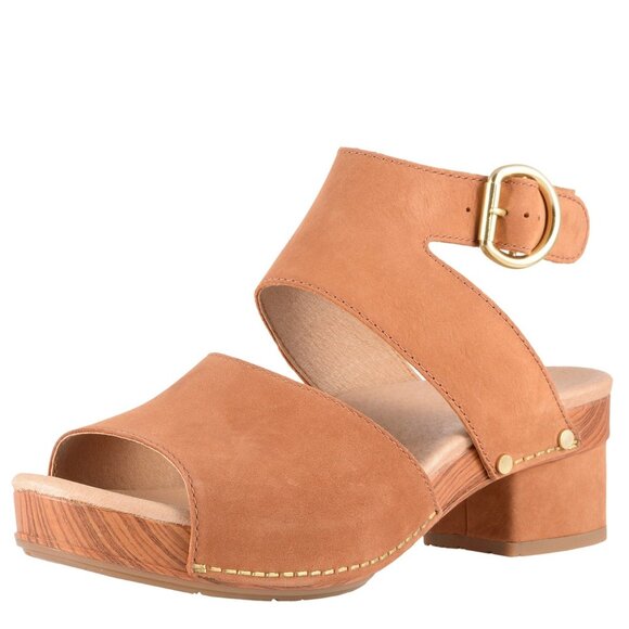 Dansko Swedish Hasbeens Leather Clogs Sandals Platform Comfort Heels Peep Toe - Picture 3 of 5